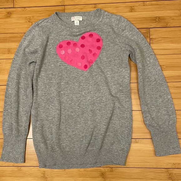 Children’s Place gray with sequined heart sweater. Size L 10/12. - Picture 1 of 7